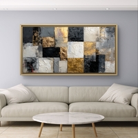 תמונת קנבס לרוחב בסגנון פסיפס מודרני בגווני שחור אפור ולבן עם פרטי זהב – תכשיט לבית