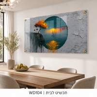 שקיעה מעבר למצוק – תמונת זכוכית לרוחב נוף ים אבסטרקטי לסלון | WD104