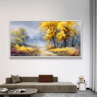 תמונת קנבס של שביל סתיו עם עצים זהובים ורקע טבעי רך