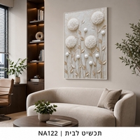 פרחי מרקם לבנים – תמונת קנבס בוטנית בגווני שמנת ובז׳ | NA122