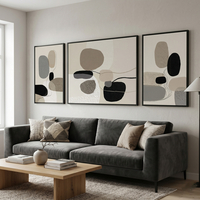 שלישיית קנבס אבסטרקטית בגווני שחור, אבן ובז׳ – דגם RR3313