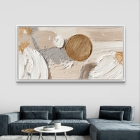 תמונת קיר רוחבית יוקרתית – אבסטרקט ניטרלי עם טקסטורת צבע עבה ונקודת זהב אלגנטית