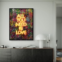 תמונת גרפיטי ALL YOU NEED IS LOVE מוארת עם שלט רחוק וסוללות – אמנות LED דגם LED1010--מידה 63*83 ס