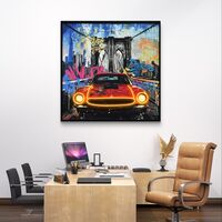 תמונת LED רכב קלאסי בניו יורק – מופעלת על סוללות עם שלט רחוק - מידה 83*83 ס