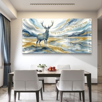 תמונת זכוכית קדושה עם אייל ופסוק השראה בגווני תכלת, לבן וזהב בהדפסה חלקה