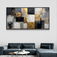 תמונת קנבס לרוחב בסגנון פסיפס מודרני בגווני שחור אפור ולבן עם פרטי זהב – תכשיט לבית