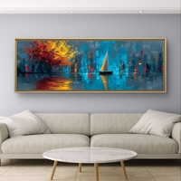 קנבס רחב עם נוף אורבני וסירה אלגנטית על רקע עיר מוארת.