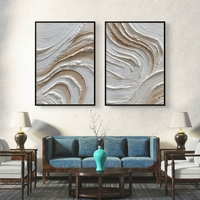 זוג תמונות קנבס גלים טקסטורליים בגווני שמנת ובז׳ – דגם TL8554