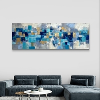 תמונת קנבס פנורמית מופשטת בגווני כחול וטורקיז עם נגיעות זהב – תכשיט לבית