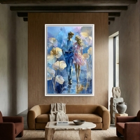 הליכה רומנטית בכחול – תמונת קנבס זוגית בגווני כחול, ורוד וזהב | CY1215