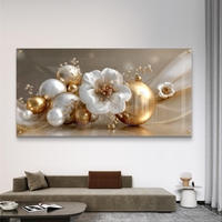 פרחי פנינה וזהב על זכוכית – תמונת זכוכית אלגנטית בגווני שמנת וזהב | GX4173