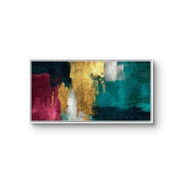 תמונת קנבס פנורמית אבסטרקטית בגווני טורקיז בורדו וזהב