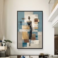 תמונת קנבס של דמות נשית מאחור בסגנון אבסטרקט גאומטרי בגוונים רגועים