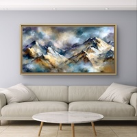 תמונת קנבס נוף הרים אמנותי בגווני כחול זהב ואפור – תכשיט לבית