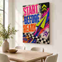 תמונת קנבס מוטיבציה START BEFORE READY עם מטוס נייר | דגם MT395