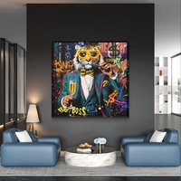 תמונת טייגר BIG BOSS מוארת עם שלט רחוק וסוללות – אמנות LED - מידות 83*83 ס