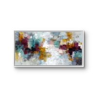 תמונת קנבס מופשטת לרוחב בגווני טורקיז, בורדו וזהב – תכשיט לבית