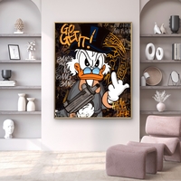 תמונת קנבס בסגנון סטריט-ארט עם דונלד דאק במראה נועז וצבעים עזים מתוך קולקציית תכשיט לבית.