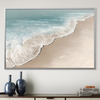 תמונת קנבס רחבה של חוף ים בגווני תכלת וחול בהיר, עם הדפסה חלקה ואיכותית – NEXTGEN BY BAR.