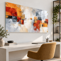 תמונת זכוכית אבסטרקטית צבעונית בגווני כתום ואדום | דגם MG8873