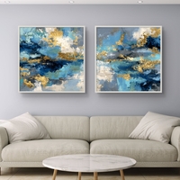 תמונות קנבס אבסטרקט הדפסה חלקה לא תבליט בגוונים כחולים וזהובים