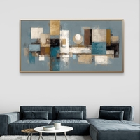 תמונת קנבס לרוחב בסגנון אבסטרקט גאומטרי בגווני כחול ובז’ לעיצוב הבית