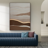 תמונת LED עבודת יד נוף אבסטרקטי בגווני שמנת וחום – מופעלת על סוללות עם שלט רחוק מידה 123*83 ס