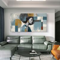 גיאומטריה נשית – תמונת קנבס דיוקן נשי אבסטרקטי בגווני כחול וזהב | CK4815