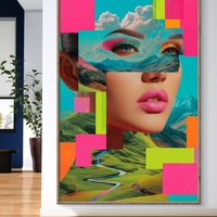 תמונת קנבס צבעונית עם דמות נשית ונופים בסגנון סוריאליסטי