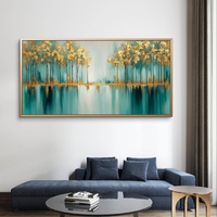 אגם זהב – תמונת קנבס עצים מוזהבים מעל השתקפות טורקיז רגועה | CK7122