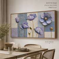 תמונת קנבס פרימיום פרחי כלנית סגולים על רקע כחול ושמנת – דגם PR8771