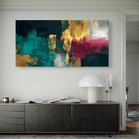 תמונת קנבס לרוחב בגווני טורקיז, זהב ובורדו בעיצוב אבסטרקט מודרני – תכשיט לבית