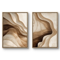 זוג תמונות קנבס בגווני בז’ וחום עם עיצוב זורם מודרני