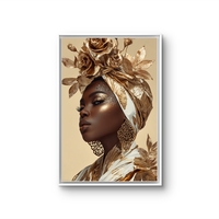 מלכת הזהב – תמונת קנבס פורטרט יוקרתי בזהב, שמנת וחום עמוק | CY1212