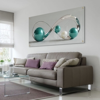 תמונת זכוכית לרוחב עם עיצוב אינסוף וכדורים בגווני טורקיז ושמנת