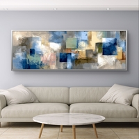 פסיפס תכלת – תמונת קנבס אבסטרקטית עם בלוקים בגווני כחול, תכלת, שמנת וזהב | CL6004