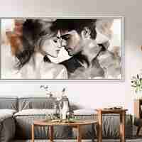 תמונת קנבס רומנטית של זוג מתקרב ברכות בגווני חום ולבן – עיצוב מודרני ועדין מתוך קולקציית NEXTGEN BY BAR של תכשיט לבית.