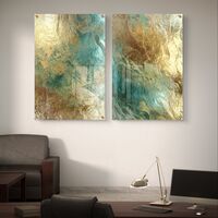 תמונת זכוכית זוגית בעיצוב אבסטרקטי עם שילוב זהב וטורקיז במראה יוקרתי