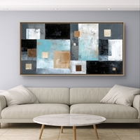 קוביות קרח – תמונת קנבס אבסטרקט גיאומטרי בכחול קרח, שחור ובז׳ | CK7121