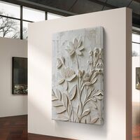 פרחי תבליט בגווני שמנת – תמונת קנבס טקסטורלית אלגנטית | DX5113