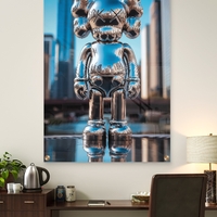 דמות כרום מבריקה עם השתקפות גורדי שחקים בתמונת זכוכית מעוצבת – NEXTGEN BY BAR