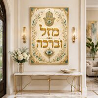 מזל וברכה – תמונת קנבס חמסה זהב וטורקיז לבית | RB452