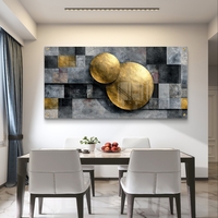 תמונת זכוכית לרוחב בעיצוב אבסטרקטי בגווני אפור עם עיגולים זהובים בסגנון מודרני ויוקרתי