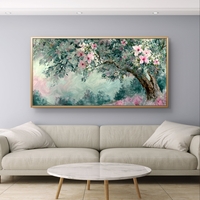 תמונת קנבס פריחת אביב רומנטית – ענפי פרחים בגווני ירוק ופודרה | CJ6532