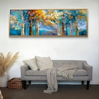 קנבס רחב לסלון המציג שדרת עצים אמנותית בגוונים חיים.