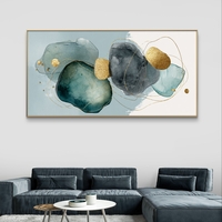 תמונת קנבס לרוחב בסגנון אקוורל בגווני טורקיז אפור וכחול עם נגיעות זהב עדינות – תכשיט לבית