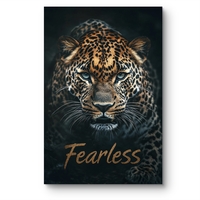 תמונת קנבס של נמר עם מבט עוצמתי וכיתוב Fearless מתוך קולקציית תכשיט לבית