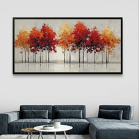 תמונת קנבס לרוחב עם שדרת עצים בגווני אדום כתום וזהב לעיצוב הבית