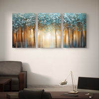 שלשת תמונות זכוכית יער אור בכחול וזהב – דגם GG5474