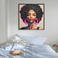 תמונת LED פורטרט אישה עם עגילי ניאון – הדפס משודרג עם מריחות צבע, מופעלת על סוללות עם שלט רחוק מידה 83*83 ס